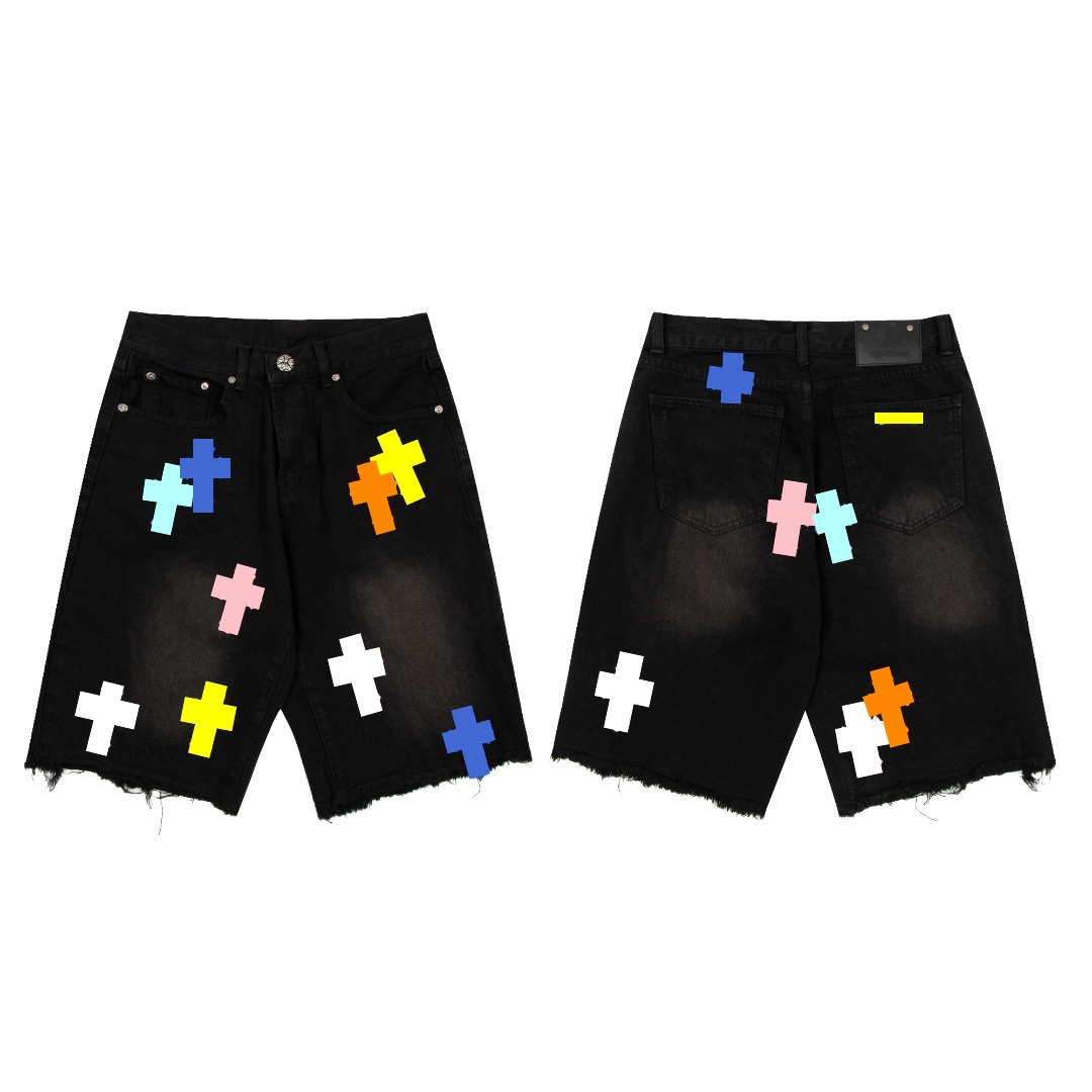 Chrome Quality Shorts Sanskrit Jorts Designer Ripped Chromelysheartsjorts Distressed Graphic Jeans Hip Hop shorts Streetwear Trendy High Qualityshort 