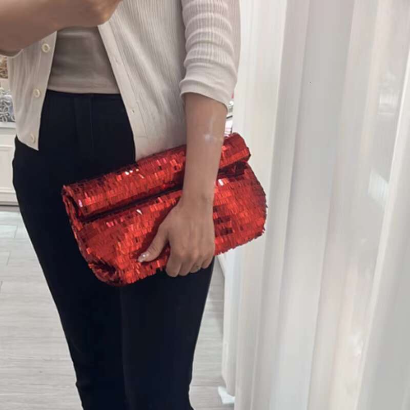 Red Sequin Personality Lazy Casual Clutch Leather Soft Phone Women High Quality Dinner Bag