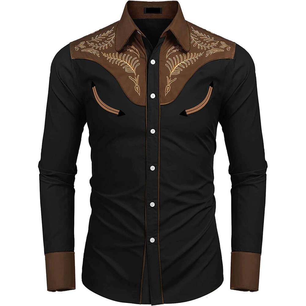 2024 New Western Cowboy Men's Top Fashion Long Sleeve Slim Print Personality Clothing Social Shirt For Men