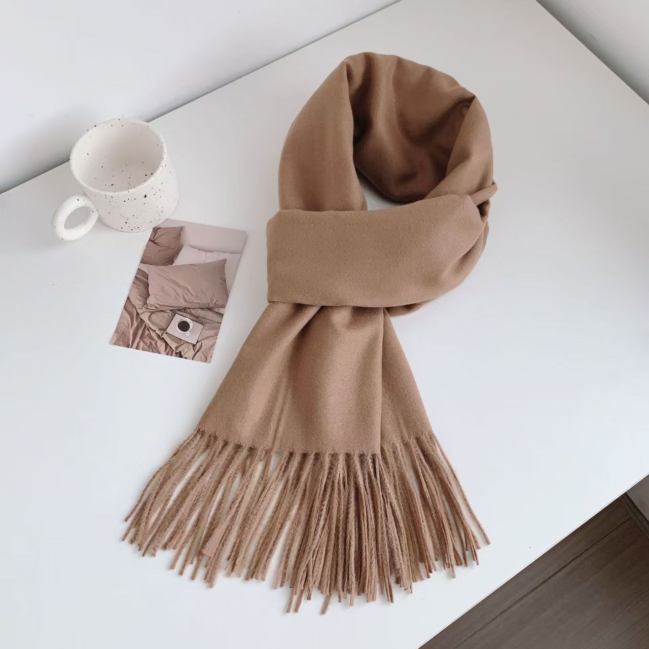 T131 new high-grade cashmere tassel solid color scarf female winter Korean version all-match temperament Chinese red scarf