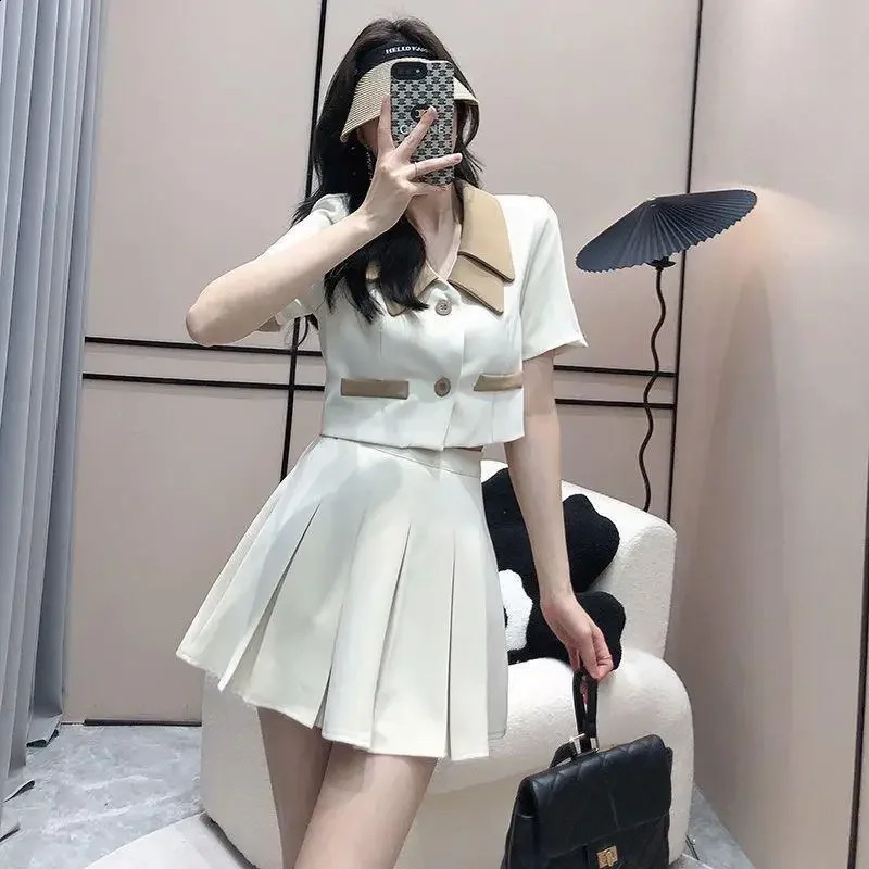 High-End Fashionable Korean Western-Style Suit Cropped Jacket Mini Dress Summer Salt-System Lightweight 2-Piece Set 250113