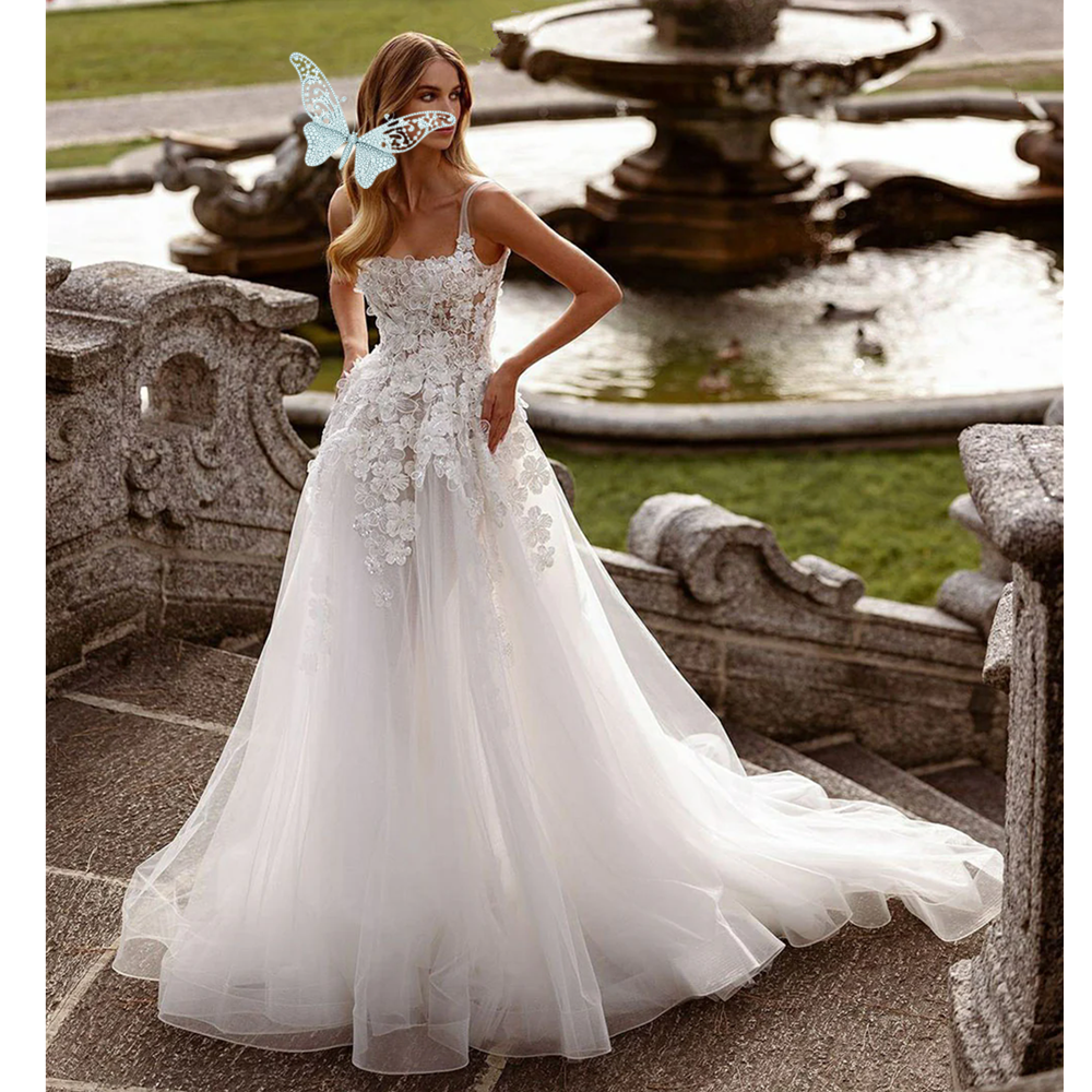 Luxury Floral Wedding Dresses Off The Shoulder Appliques Lace Women Bridal Gowns Country Beach Garden Brides Dress Vestios Novias Robe De Mariage Deta