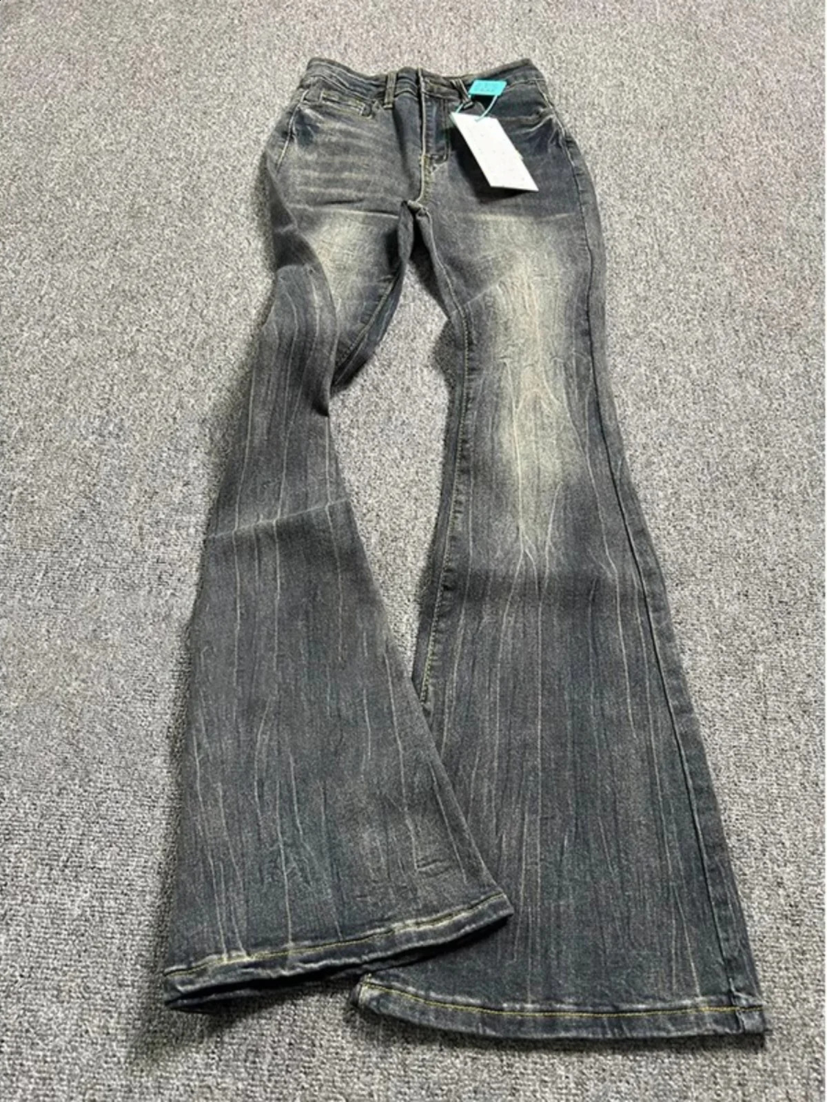 Oversized Washed Denim Flare Pant Spring Summer High Waist Slim Black Grey Jeans American Style Vintage Long Pants 250109Z