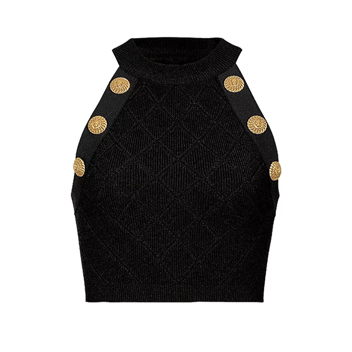 In Stock Summer 2025 New Forked Shoulders Sleeveless Short Knitted Versatile Vest Camisole Women's Top Cross-Border