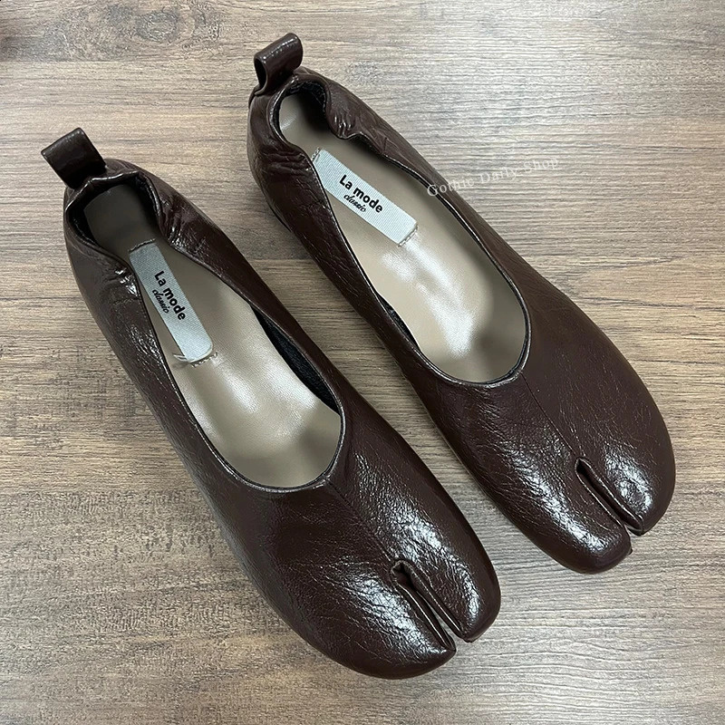 Women Mary Janes Split Toe Ballet Round Heel PU Leather Pumps Ballerinas Mujer Raboesy Shoes Tabi 250209