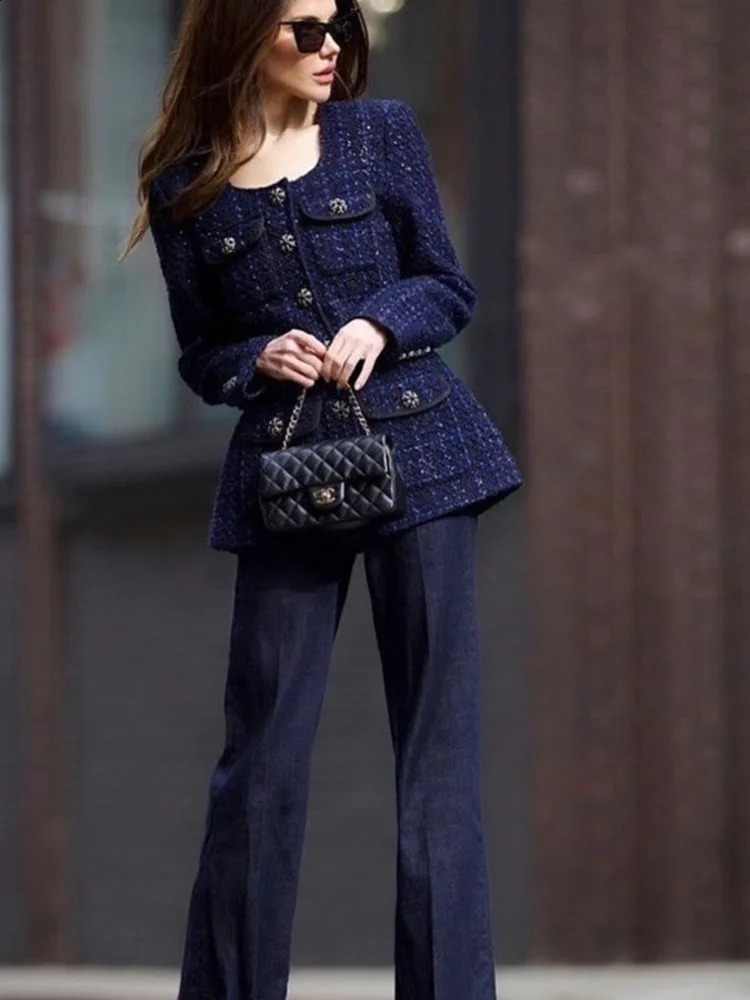 UCXQ Vintage Short Jacket European Style Square Neck Single Breasted All Match Elegant Tweed Coat Women Spring Autumn C2100 250120