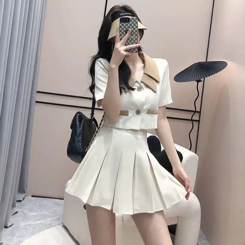 High-End Fashionable Korean Western-Style Suit Cropped Jacket Mini Dress Summer Salt-System Lightweight 2-Piece Set 250113