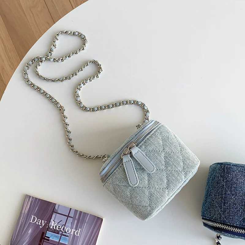 Bags for Wen 2024 New Korean Fi Denim Chain Crossbody Bag Simple Versatile Single Shoder Pack Mini Square Handbags Z250212
