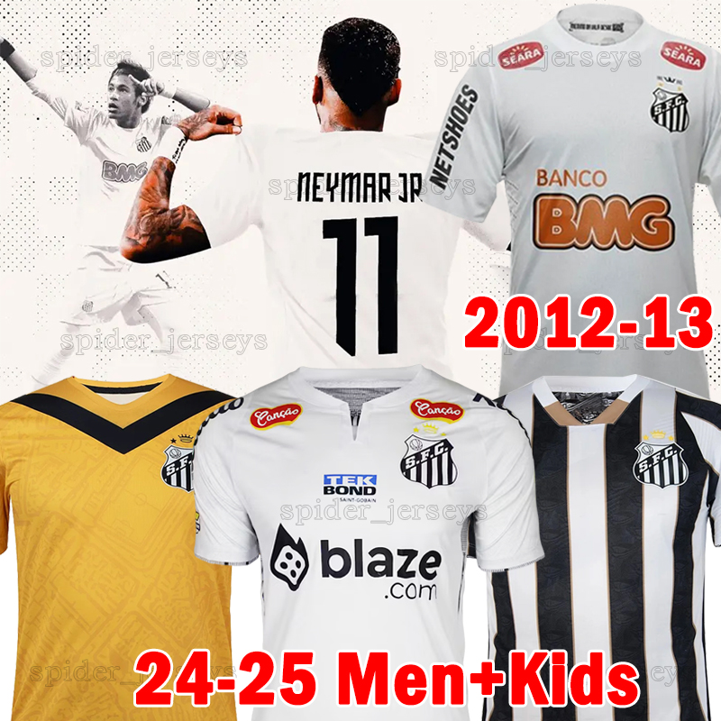 XXXL 4XL NEYMAR JR 2024 2025 Santos FC Soccer Jerseys Retro 2012 13 PELE Long sleeve Football Shirts 24 25 Pink October GUILHERME Men Uniforms Kids Kits socks Full Sets