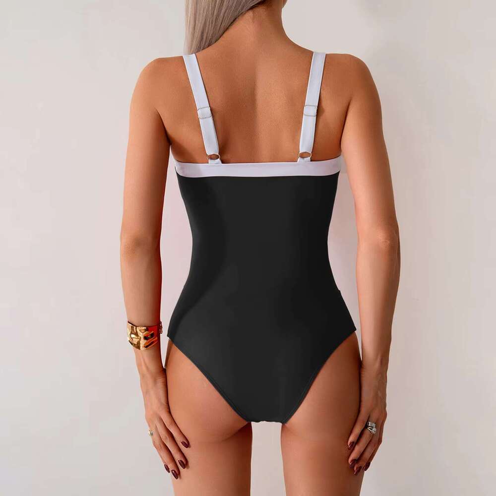 Balck One Piece Swimsuit Women 2025 Padded Push Up Swimwear Monokini Sleeveless High Waist Swimming Female Bathing Suit R250205