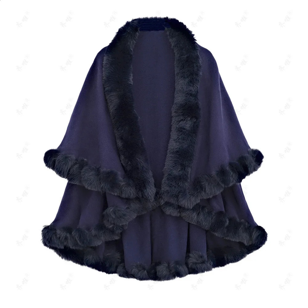 Live Streaming Goods Autumn And Winter Otter Rabbit Fur Collar Double-layer Cashmere Cape Shawl Plus Size Knitted 250121