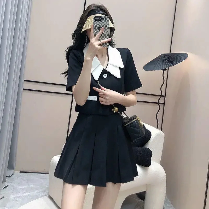 High-End Fashionable Korean Western-Style Suit Cropped Jacket Mini Dress Summer Salt-System Lightweight 2-Piece Set 250113