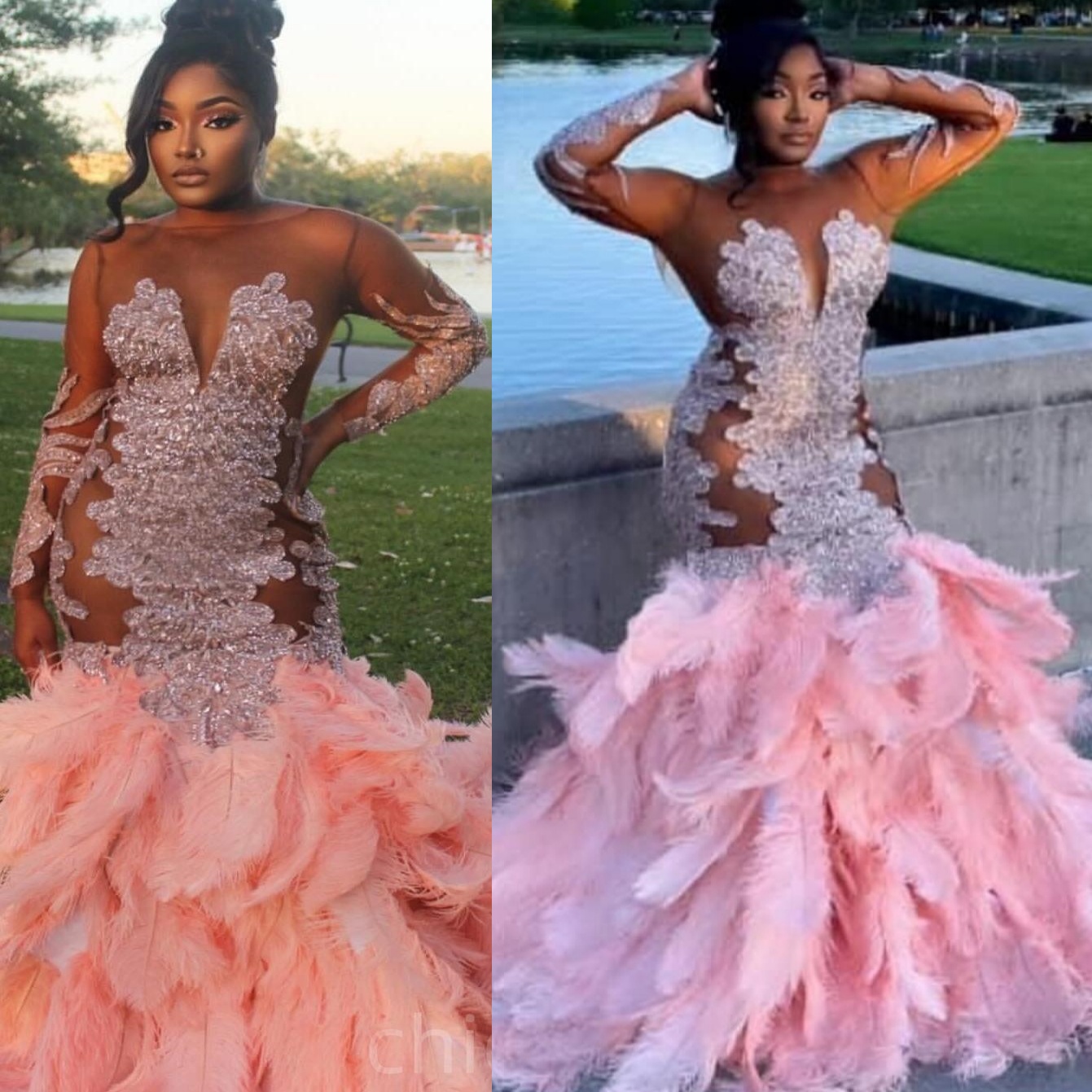 Aso Ebi Pink Mermaid Prom Dresses 2025 Ostrich Feathers Lace urious Evening Formal Party Second Birthday Engagement Gowns Plus Size Dress For Special 