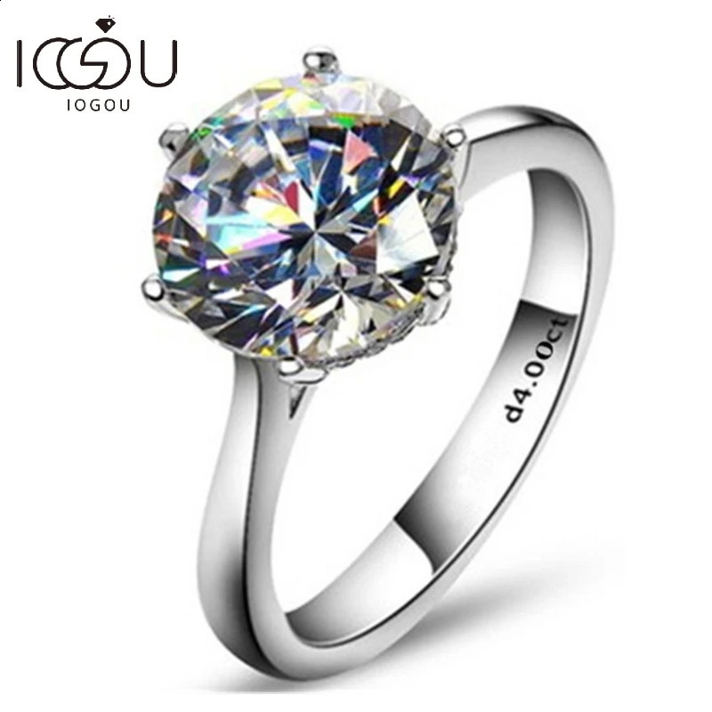 IOGOU 2-4ct Solitaire Ring 925 Sterling Silver Engagement Wedding Rings for Women Jewelry with Certificate 250121