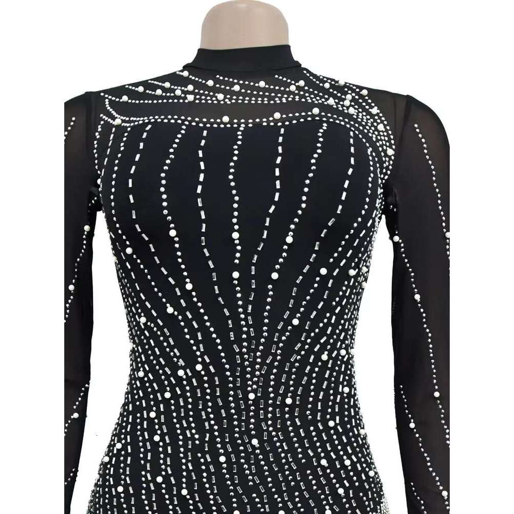 Beyprern Beautiful Crystal Embellished Fringed Mini Glam Womens Pearls Rhie Slim Short Party Dress Birthday Outfits R250205