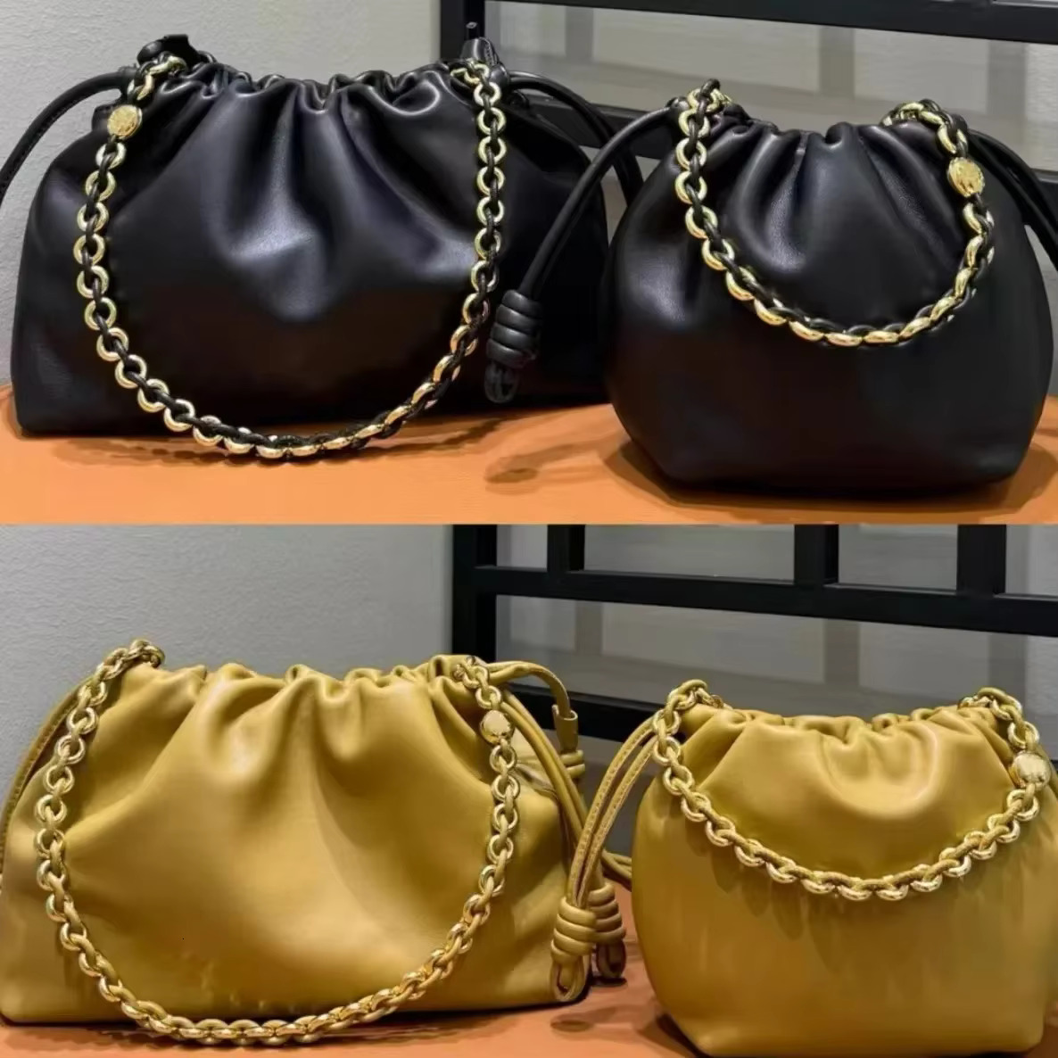 VOAETEC New Women's Drawstring Cloud Blessing Hobos Real Leather One Shoulder Crossbodyg Fashion Casual Bucket Bag
