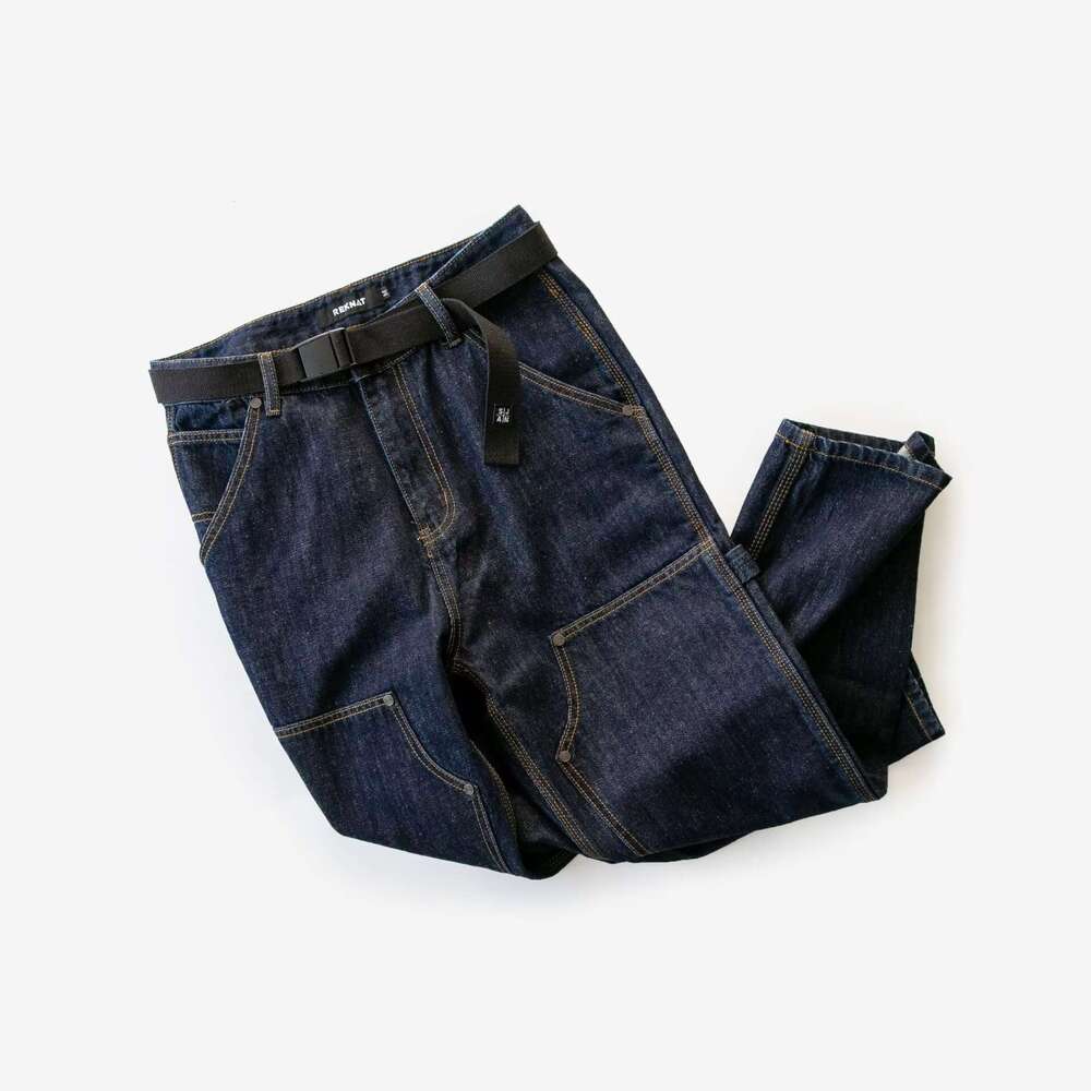 Spring Washed Light Blue Jeans Outdoor Climbing Trekking Trousers Camping Combat Neutral Loose Straight Overalls Wide Leg Pants