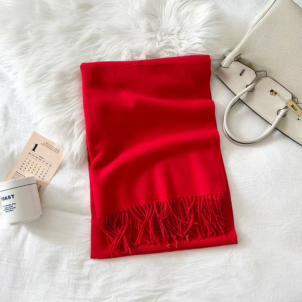 T132 scarf women's solid color cashmere autumn and winter new fashion high-end sense medium and long warm scarf shawl neck