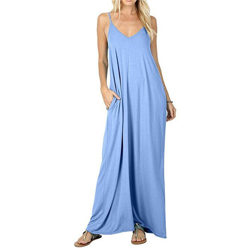 X8155 Holiday seaside beauty dress long skirt pocket suspenders long skirt vest dress large size