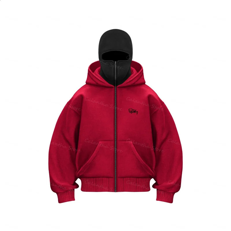 Mens Balaclava Zip Hoodie Winter Warm Casual Sweatshirt with Hooded Face Mask Zipper n Sports Jacket Outdoor Activities 250109Z