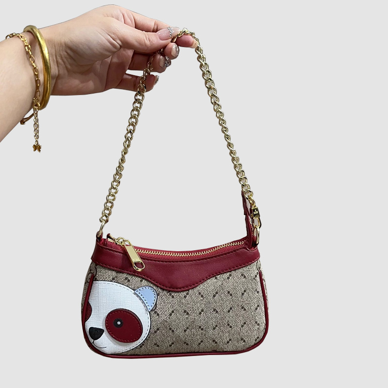 Designer Mini Shoulder Bag With Cat Detail Panda Beige chain handbag