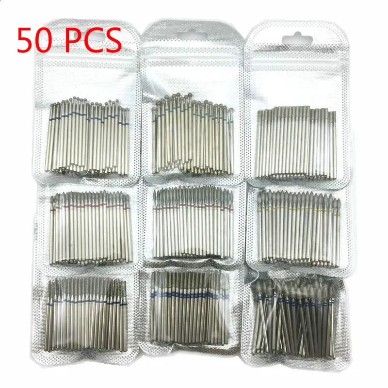 50 pcs/set drill bit set for nails Cutter Dental Diamond Grinding Polish Burs Dental Lab Polisher 2.35mm Shank Nail Tools 250122