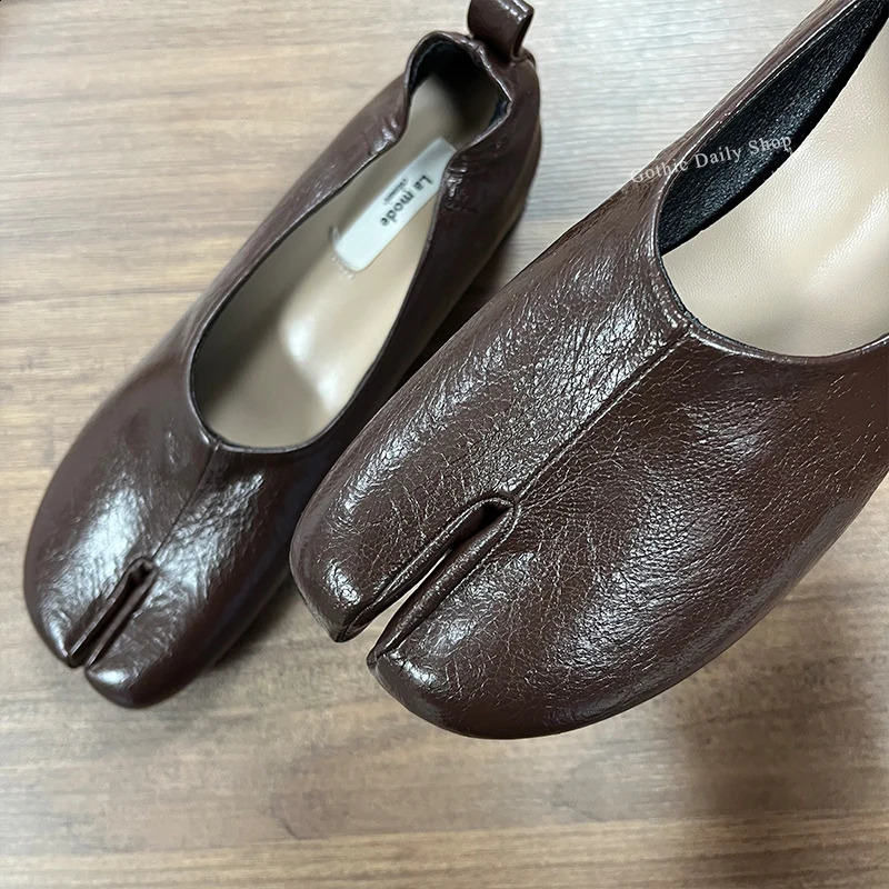 Women Mary Janes Split Toe Ballet Round Heel PU Leather Pumps Ballerinas Mujer Raboesy Shoes Tabi 250209