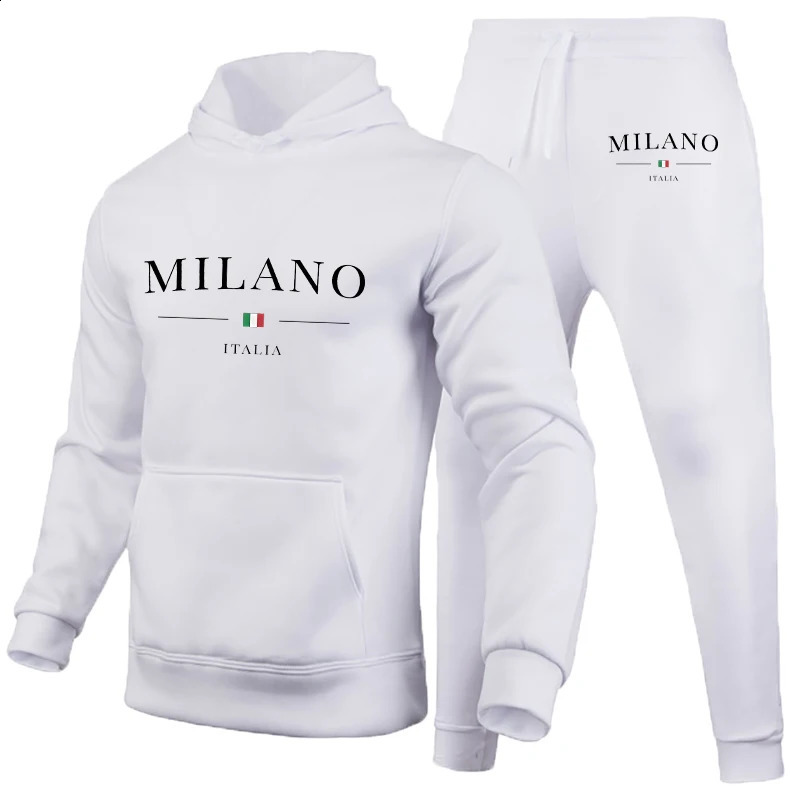 Mens Hoodie Set Milano Print Sweatshirt Sweatpant for Male Hooded Tops Jogging Trousers Suit Casual Streetwear Tracksuit 250117
