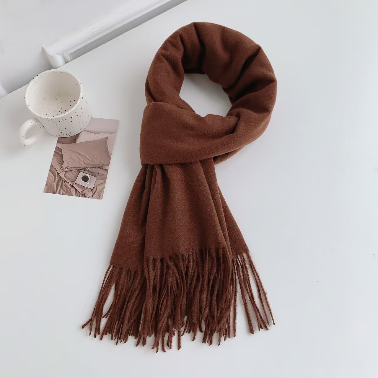 T131 new high-grade cashmere tassel solid color scarf female winter Korean version all-match temperament Chinese red scarf