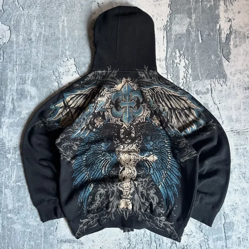 American Fashion Letter Geometry Oversized Printed Zipper Hoodie Ladies Y2K Retro Harajuku Hip-hop Casual Couple Sweatshirt 250117