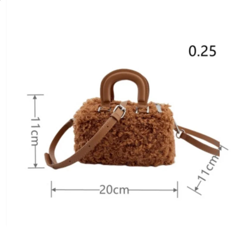 Winter Vintage Artificial Lamb Wool Boston Handbag Womens Soft Fluffy Small Single Shoulder Bag Plush Crossbody Faux Fur 250122