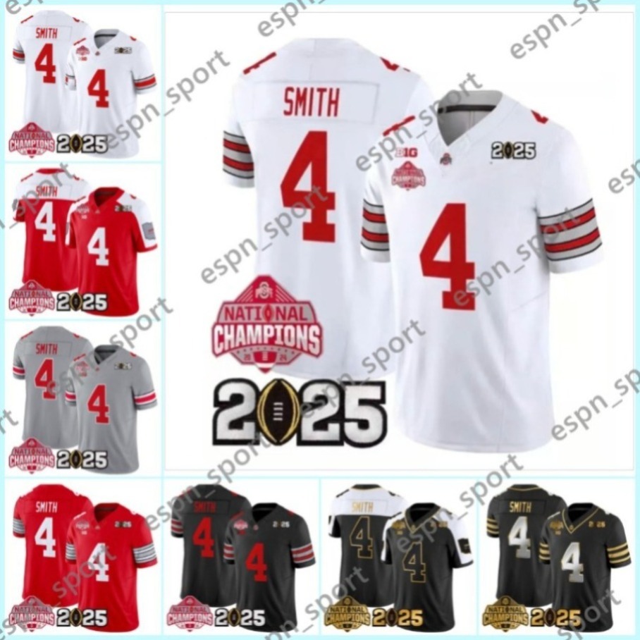 4 Jeremiah Smith Ohio States 2025 College National Champion Buckeyes Jersey Jack Sawyer Will Howard Caleb Downs Treveyon Henderson Stitched
