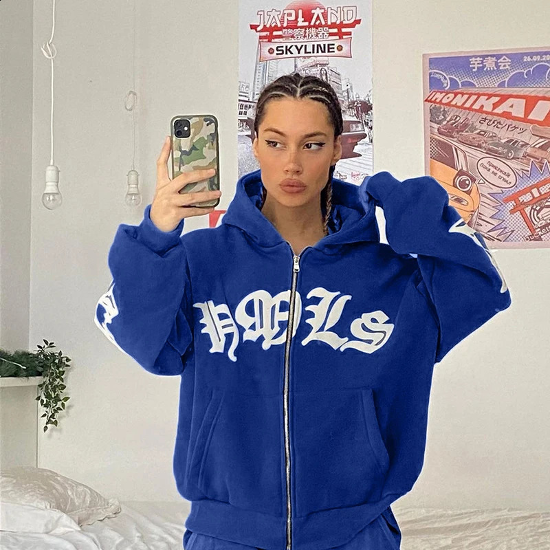 Womens Street Hoodie Foam Zipper European and American Hoodie 250117