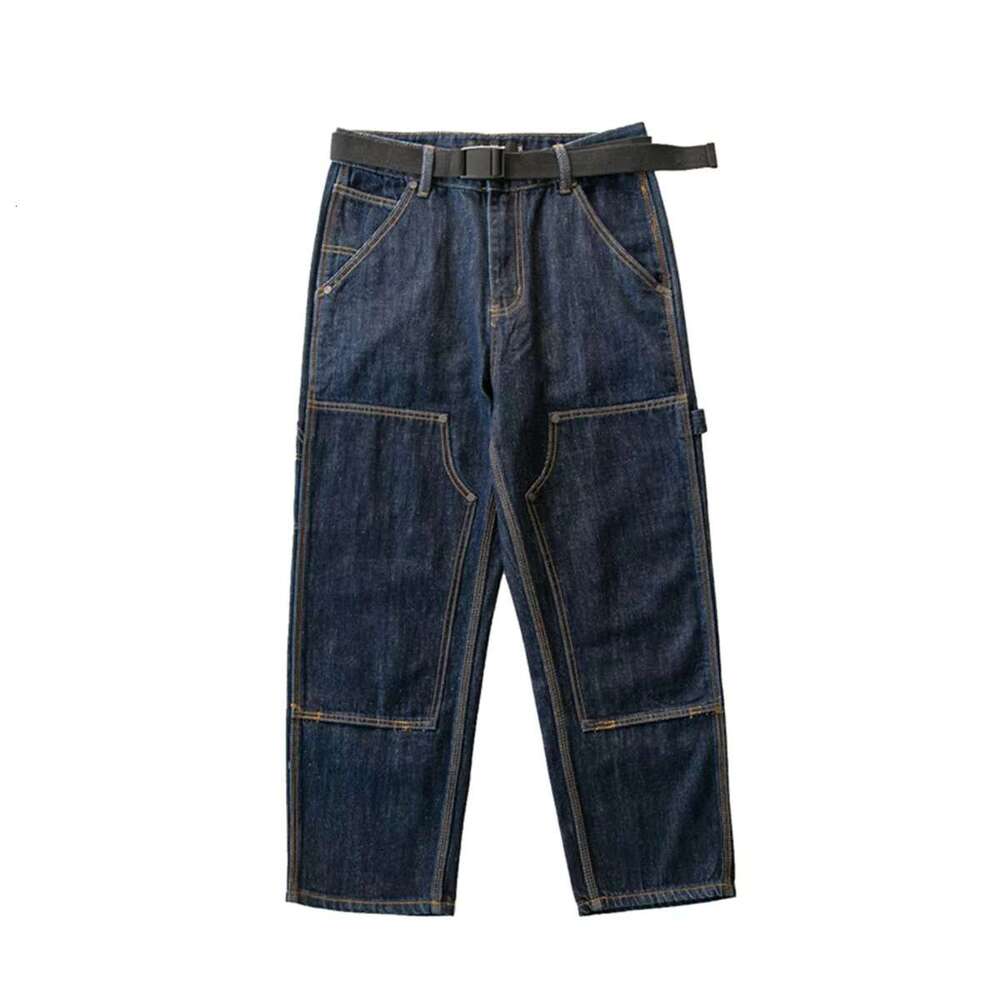 Spring Washed Light Blue Jeans Outdoor Climbing Trekking Trousers Camping Combat Neutral Loose Straight Overalls Wide Leg Pants