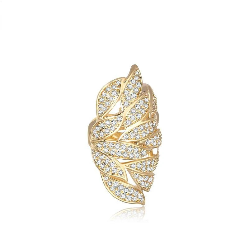 Gold Silver Color Metal Leaves Ear Clips Without Piercing For Women Sparkling Zircon Ear Cuff Clip Earrings Wedding Jewelry 250122