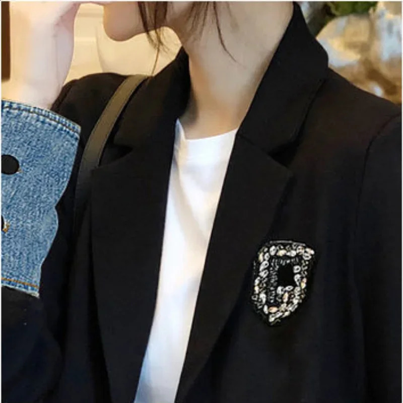Graphic Female Jeans Coat with Print Sequin Black Patchwork Diamonds Outerwears Long Trench Womens Denim Jackets Spring Autumn 250122