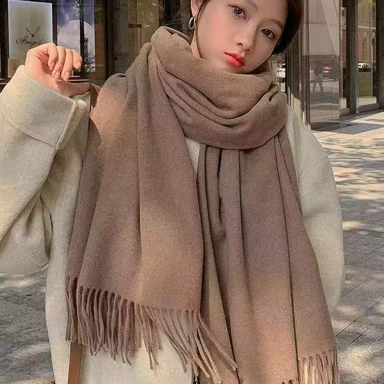 T123 Korean couple milky white scarf good texture cashmere scarf female versatile autumn and winter new solid color thick warm neck scarf