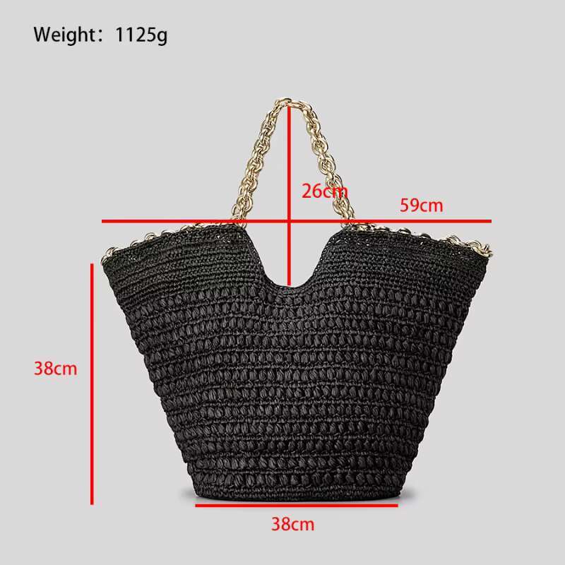 Brand Designer Large Capacity Straw Tote Handmade Paper Rope Woven Shoulder Thick Gold Chain Summer Travel Beach Bag