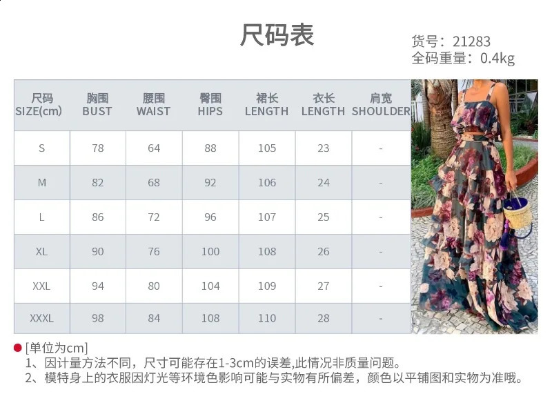 Womens 2-piece ceiling cake skin floral print beach party holiday summer style womens suit Vestidos GH21283 250118