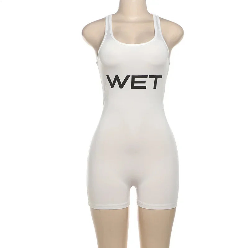 ANJAMANOR Wet Print Sleeveless Bodycon Short Jumpsuit s Sexy Outfits Woman Gym Romper 2024 Summer Clothes D96AG15 250115