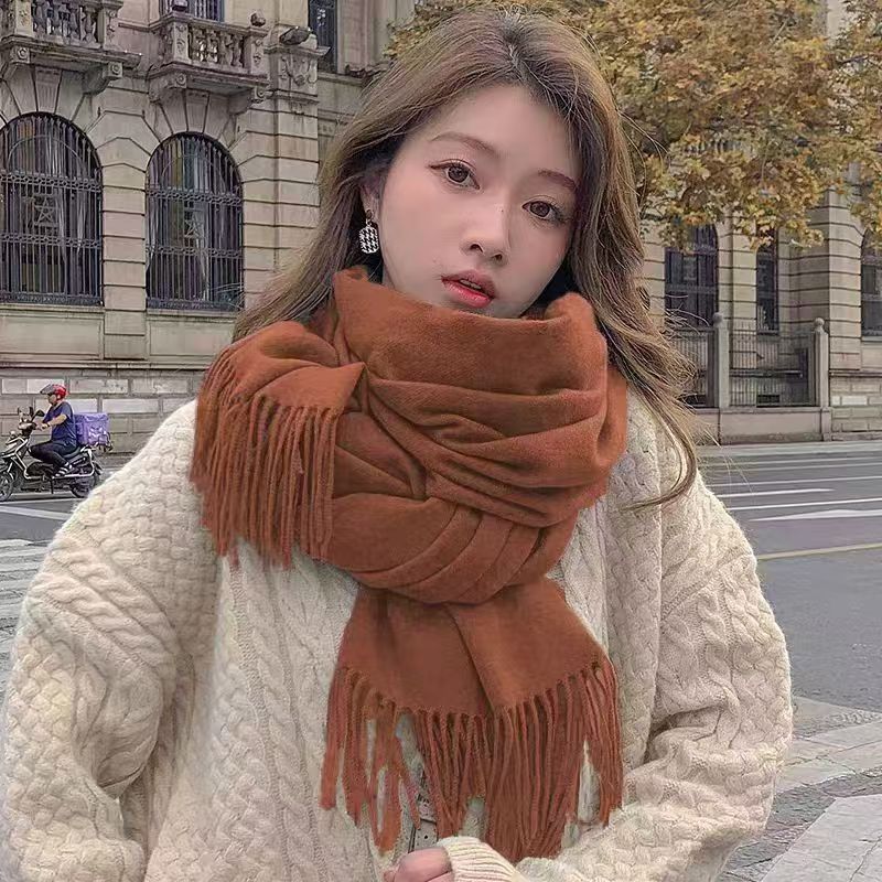 T123 Korean couple milky white scarf good texture cashmere scarf female versatile autumn and winter new solid color thick warm neck scarf