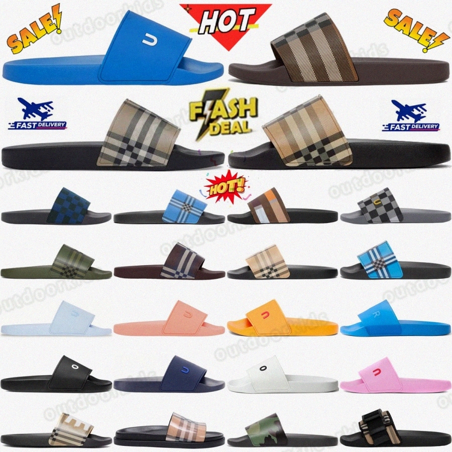 Vintage Designer Slides Check slippers Furley slipper slide Archive Beige Print sliders Black Cameron Clip Came Mangrove Mens WomenkmiE#