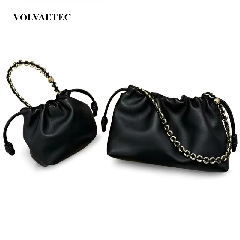 VOAETEC New Women's Drawstring Cloud Blessing Hobos Real Leather One Shoulder Crossbodyg Fashion Casual Bucket Bag