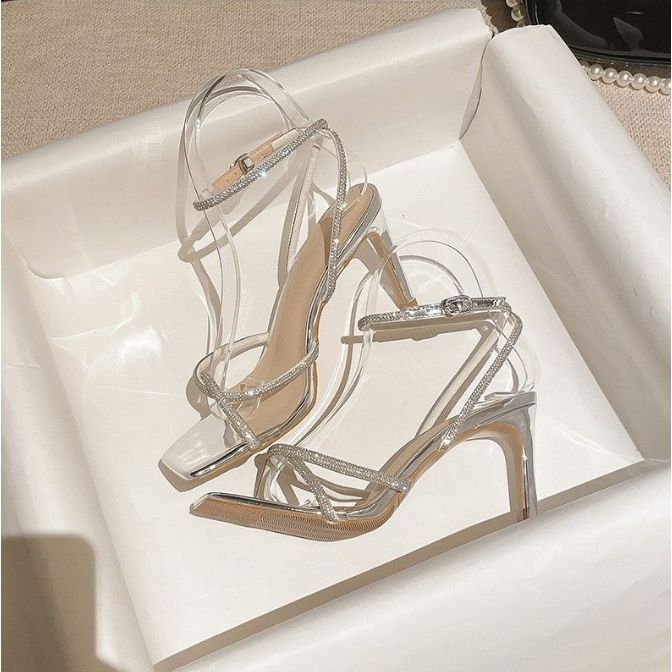 Women Sandals Fashion Diamond Design High Heel Sexy Style Versatile Triple Black Silver Free shipping