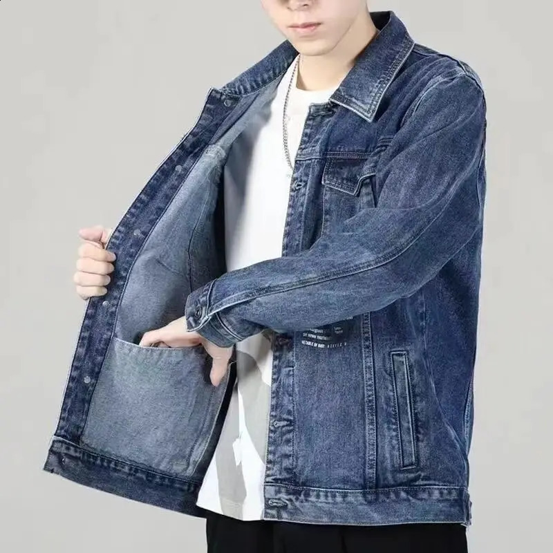 Denim Jackets Man Gray Jeans Coat for Men Wide Shoulders with Print Cargo Original Outwear Loose of Fabric G Joker Y2k 250110Z