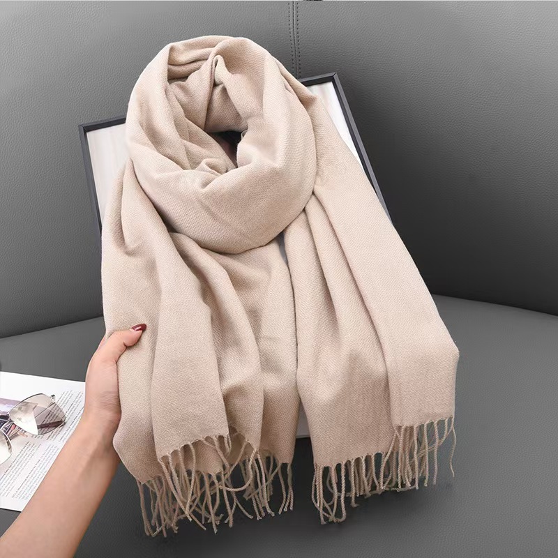 T129 scarf winter women's cashmere literary autumn and winter thick warm dual-use solid color Korean version fashion atmosphere scarf