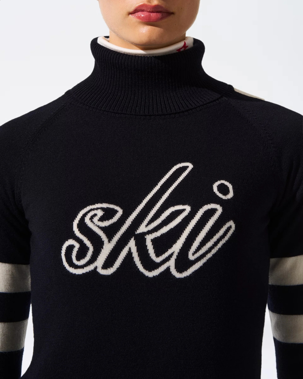 Harajuku Evening Party AutumnWinter Jacquard Knitted Letter Stripe Fashion High Collar Slimming Womens Sweater 250113