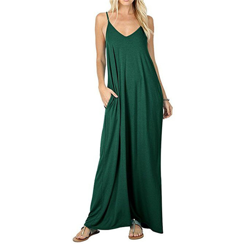 X8155 Holiday seaside beauty dress long skirt pocket suspenders long skirt vest dress large size