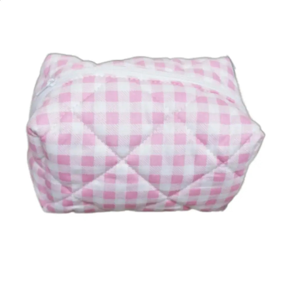 Fashion Checkered Floral Makeup Bag Large Capacity Portable Cosmetic Storage Bag Cotton Quilted Wash Bag Skincare Pouch 250207ww