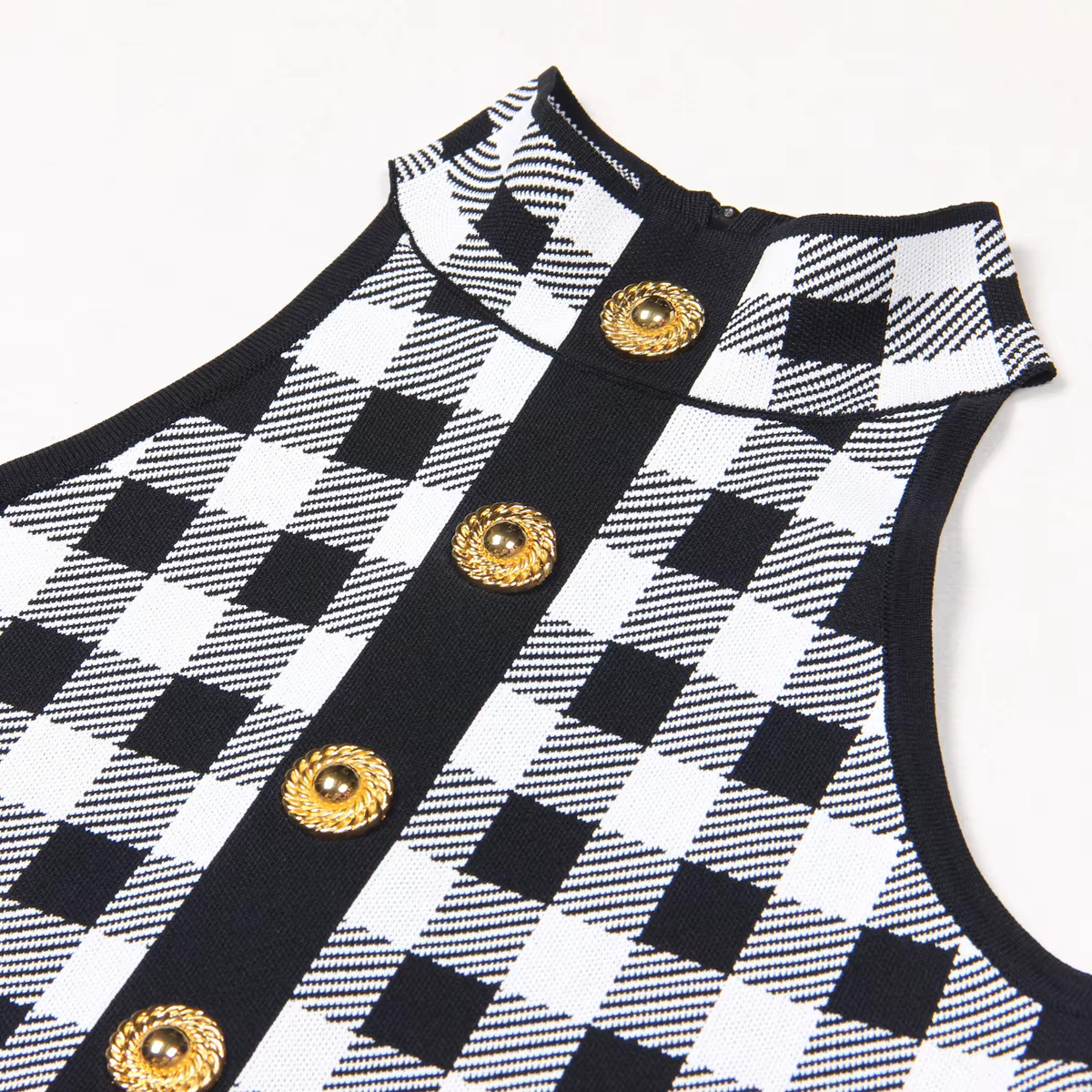 Three Colors Of High-Quality And Fashionable New Knitted Plaid Button Back Zipper Sleeveless Slim Fit Sexy Women's Tank Top